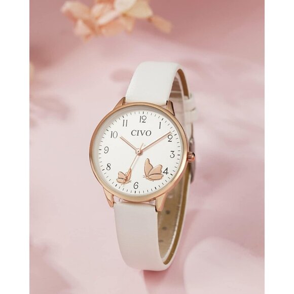 CIVO Women's Analog Quartz Watch, Waterproof Leather Strap Elegant Dress Watch - Picture 8 of 9
